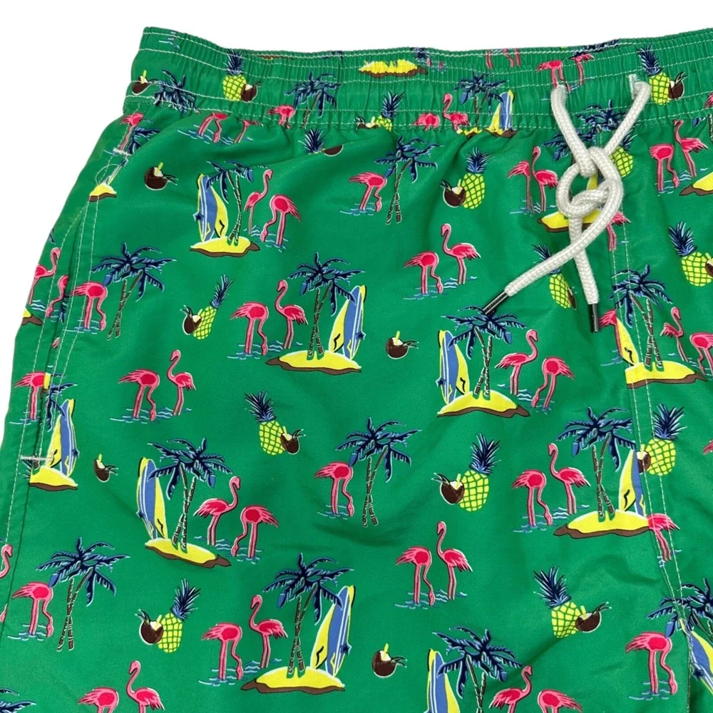 POLO RALPH LAUREN Green Traveler Lined Swim Trunks Pockets Flamingo Surf Size LT